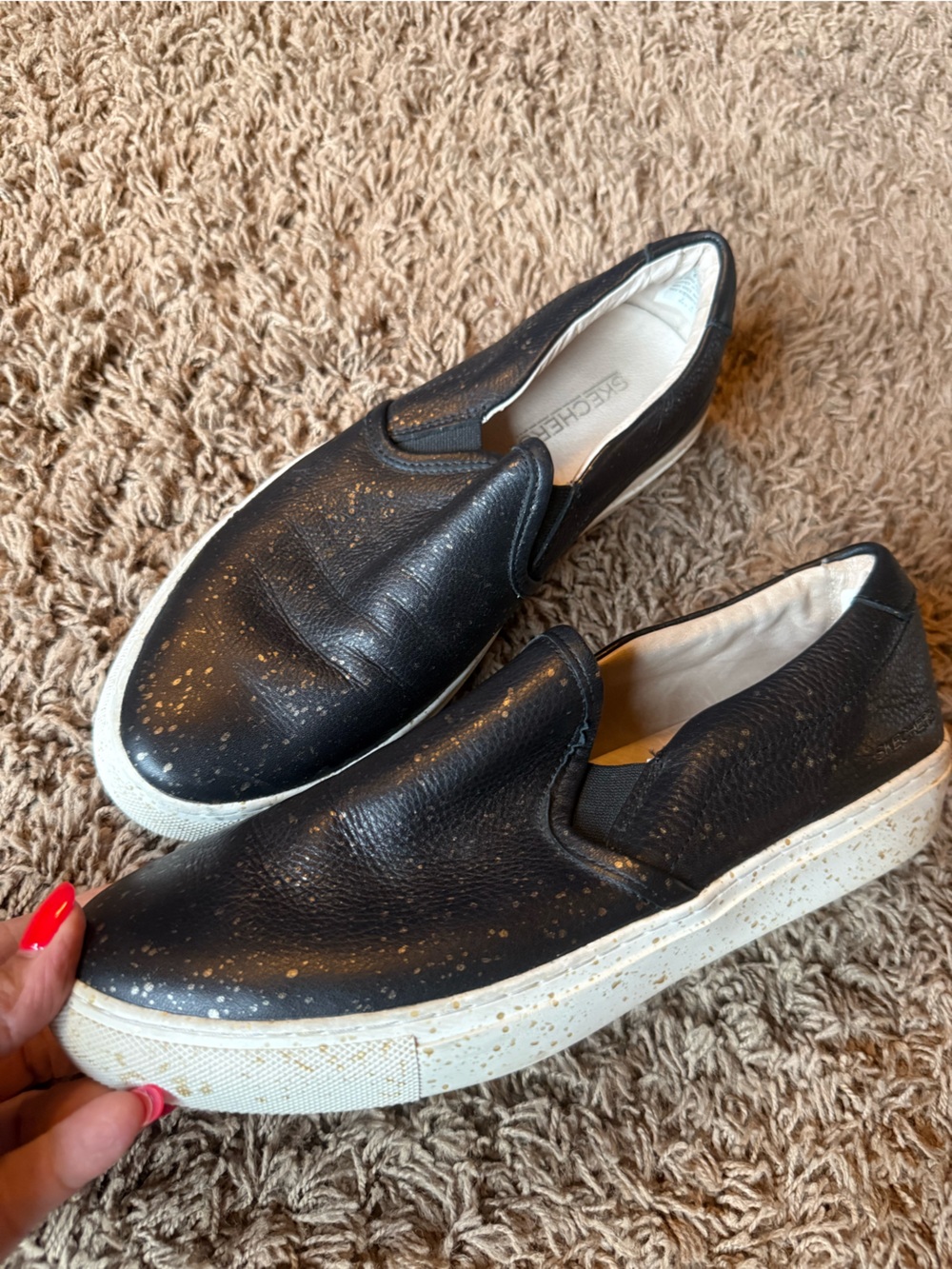 Skechers Black Slip-On Sneakers with Gold Speckle